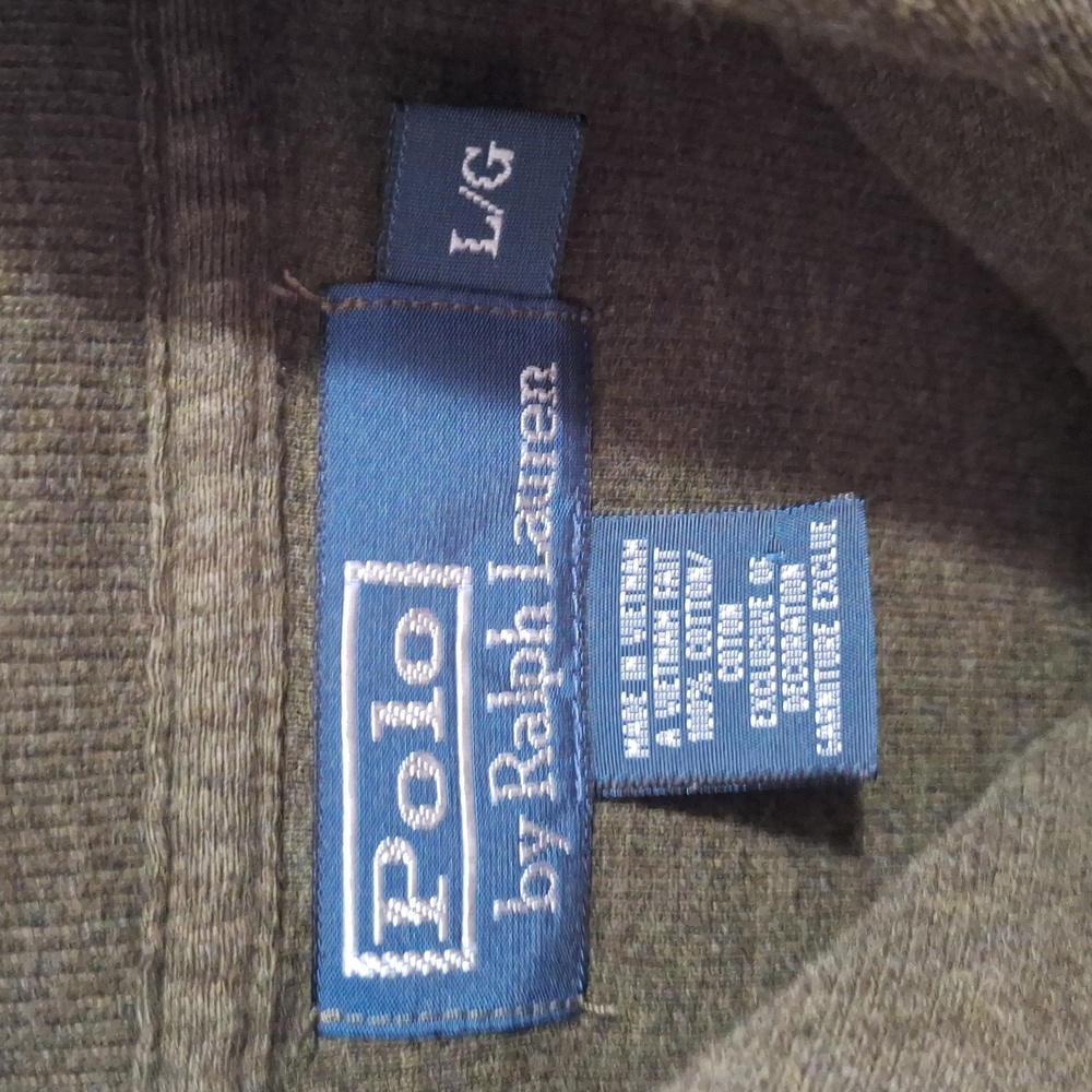 Vintage Luxury Polo shawl collar jersey pullover - L - olive green heather - Picture 2 of 5